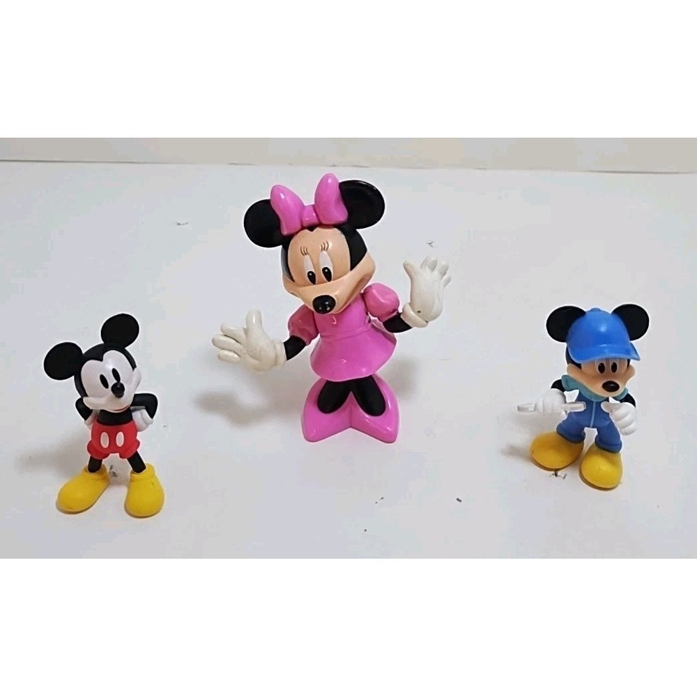 3 Disney 2" Mickey and 3.5" Minnie Mouse Figures PVC Lot Of 3 Mechanic Classic‎
